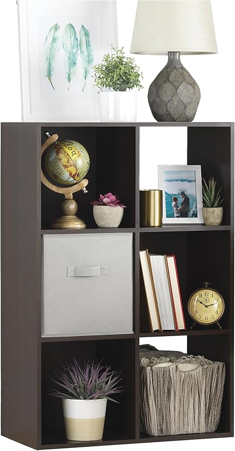 Whitmor 6 Cube Bookcase, 3 Tier Stackable MDF Bookself, Open Storage Display Organizer, Storage Cabinet for Living Room, Bedroom, Home, Office, 23.7" L x 11.7" W x 35.2" H, Espresso