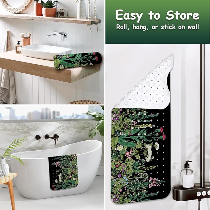 Non Slip Bathtub Mat, Flower Bath Mat for Tub, Extra Long Bathtub Mat Shower Mat with Suction Cups and Drain Holes for Elderly Kids Toddler Baby 40 X 16 Inch