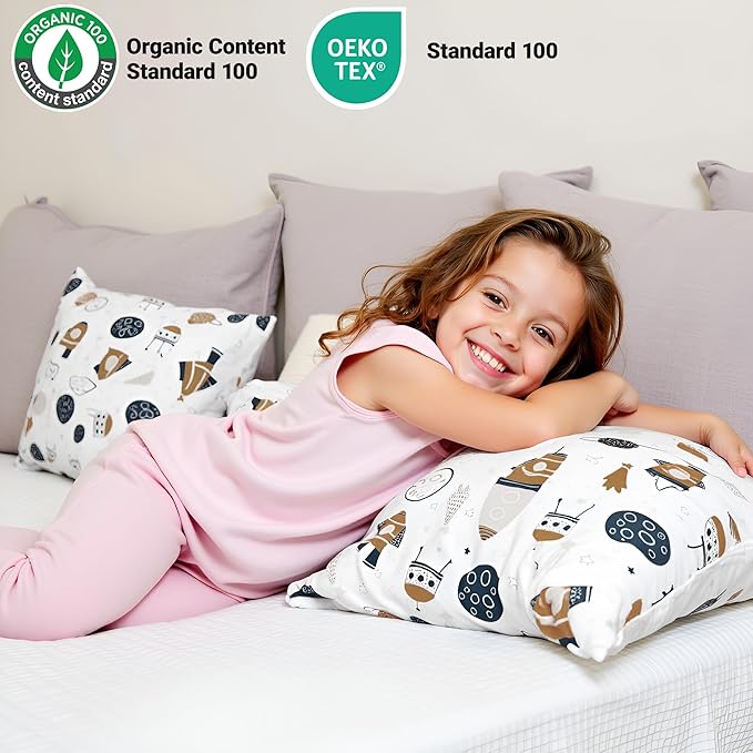 ZPECC Toddler Pillow with Pillowcase - 13x18 Organic Cotton Hypoallergenic Kids Pillow, Baby Essentials for Travel Crib Daycare Stroller (Intended for Age 2 and up) Universe
