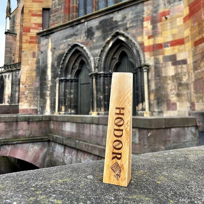 Hodor Door Stopper XL Natural Beech Wood Anti Slip Rubber Wedge GoT with Stark Sign - Bigger Than Ever