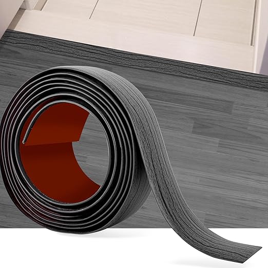 3.3Ft Floor Transition Strip Self Adhesive Vinyl Cover Floor Strip Flat Divider Transition Strip Wood Grain Design for Laminate Floor Gaps and Doorway Transitions (3.3Ft x 2 Inch, Gray)