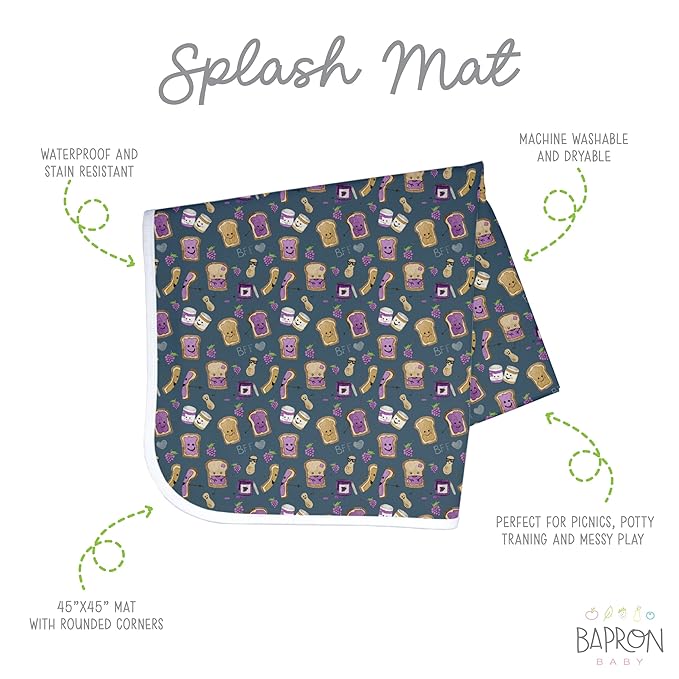 BapronBaby PBJ Pals Splash Mat - Waterproof Catch-All for Under High Chairs, Floors, Tables, Playtime or Arts & Crafts - Machine Washable - 45" x 45”