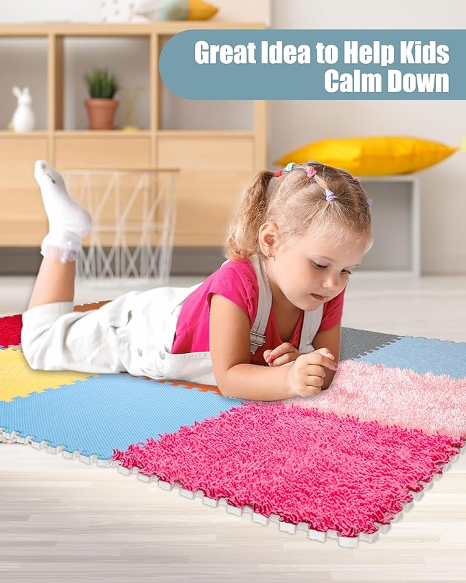 12 Set Sensory Floor Tiles - Textured Sensory Mats, Interlocking Sensory Rug Sensory Toys for Autistic Children Kids Baby Toddler Multi Sensory Exploration, Tactile Play, Fidgeting Activity
