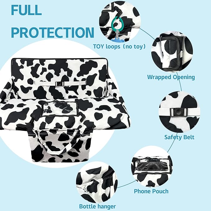 Shopping Cart Cover for Baby,2-in-1 High Chair Cover Soft,Portable, and Machine Washable,Comfortable Cotton Seat Pad with Safety Harness and Portable Cloth Bag,Fits All Supermarkets and Restaurants