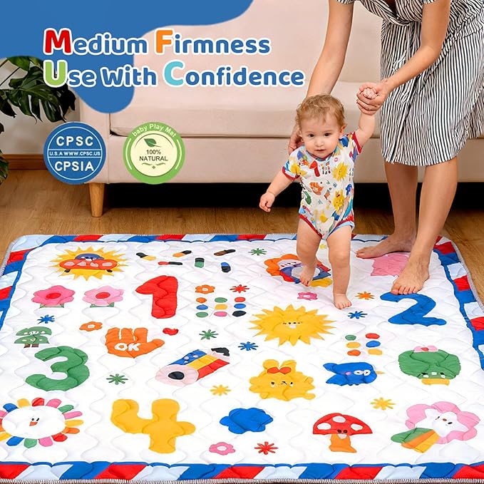 Baby Play Mat for Floor, 71'' x 59'' Thicken Foam Soft Padded Mat for Baby, Playpen Mat for Toddlers Infant Kids, Machine Washable, Non-Slip Bottom Safe for Crawling (Number)