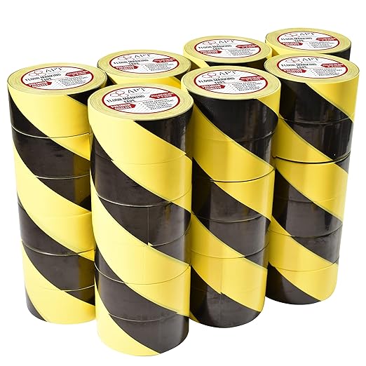 APT Premium Durable Black & Yellow Striped Safety Marking Tape (42 Rolls of 2" x 99Ft) Hazard Caution& Warning, Social Distancing, Warehouse & Gym Floor