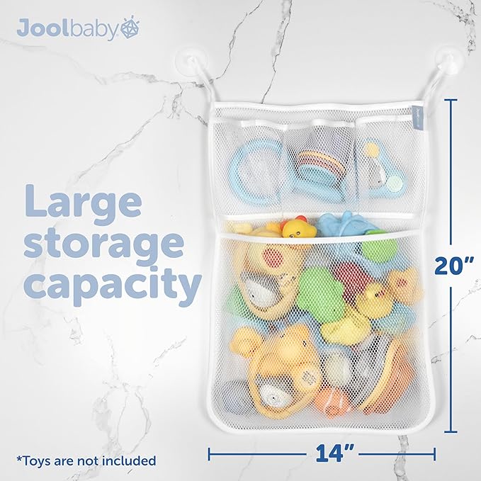 Jool Baby Bath Toy Storage Bag – Mesh Holder for Kids Bathtub Toys – Suctions to Wall, Machine Washable