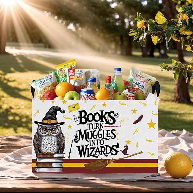 ASKETAM Kid Rectangle Magic Decor Basket Nursery Baby Gift Basket Feather Hat Book Broomstick Toy Storage Bin (Wand Owl)