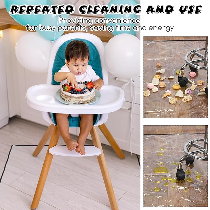 Wenqik 3 Pcs 47''x47'' Waterproof Washable Baby Splat Mat for Under High Chair Mat Clear Plastic Floor Protector Splash Mat for Under High Chair Art Floor Cover for Food Spills Kids Room
