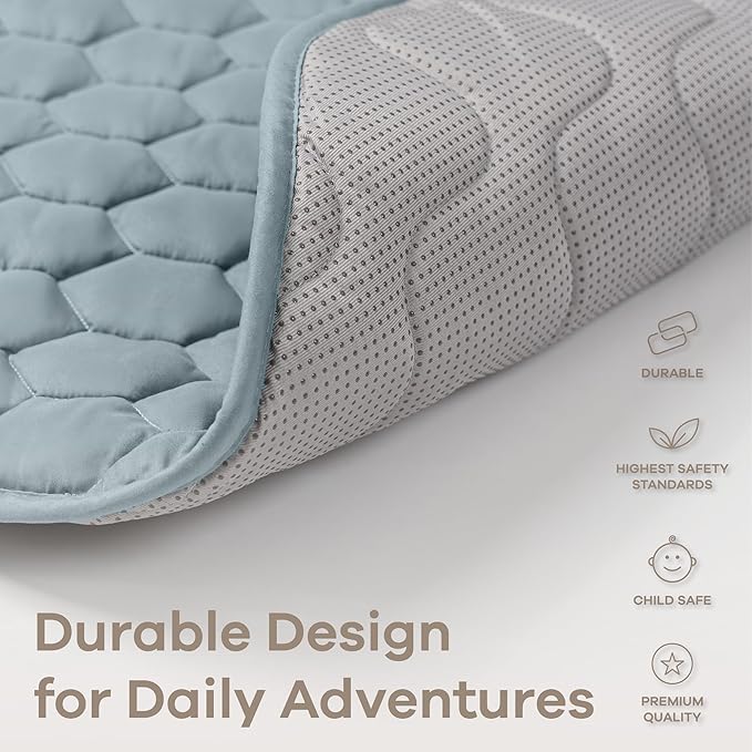 Comfy Cubs Round Kids Play Mat - Large 60 inches Soft Quilted Baby Floor Mat with Non-Slip Bottom - Plush Design for Toddlers' Playtime - Comfortable and Durable - Pacific Blue