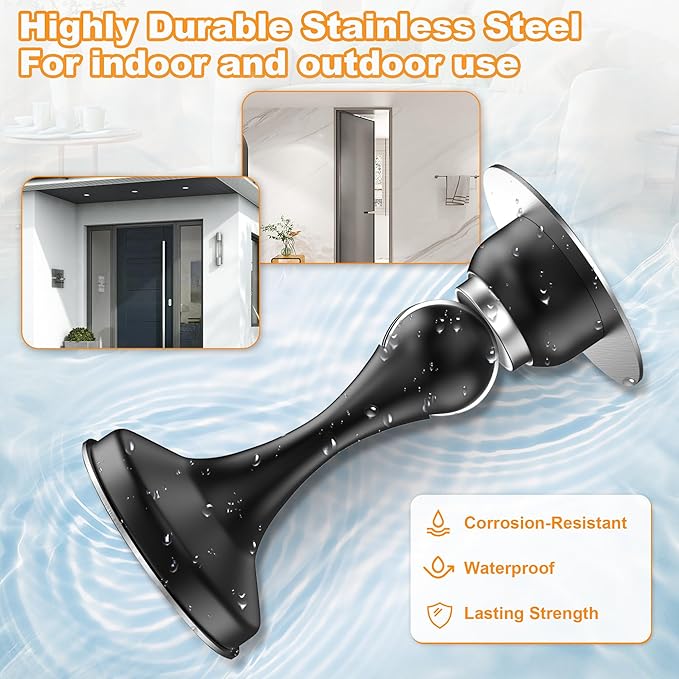Crosize Magnetic Door Stoppers 4 Pack, Stainless Steel Door Stops for Wall and Floor Mounting, Door Holder Keep Door Open, No Drilling Door Stop with 3D Adhesive Tapes, Black