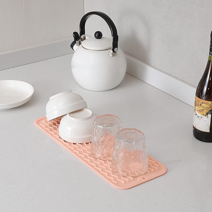 MicoYang Silicone Dish Drying Mat for Multiple Usage,Easy clean,Eco-friendly,Heat-resistant Silicone Mat for Kitchen Counter,Sink,Bar,Bottle,or Cup Pink M 17 inches x 6 inches
