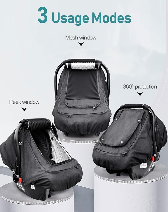Waterproof Baby Car Seat Cover，YVMVDV Patented Cold Weather Carseat Cover for Babies,Infant Car Seat Cover Canopy for Boy Girls,Windproof Car Seat Canopy, Keeps Babies Warm and Cozy Black