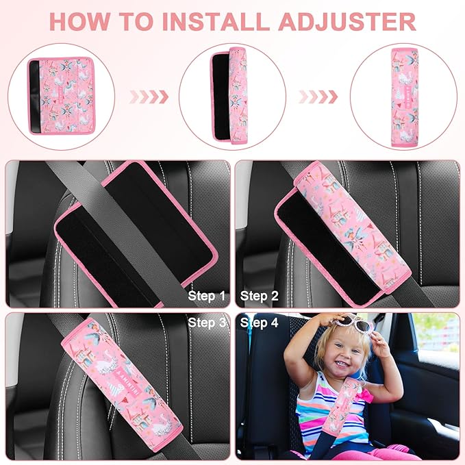 Amintiri Seat Strap Shoulder Pads for Kids, Seat Belt Cover for Children, Soft Furry Seat Belt Cushion for Travel, Cartoon Car Seat Belt Pad Cover for Boys and Girls.