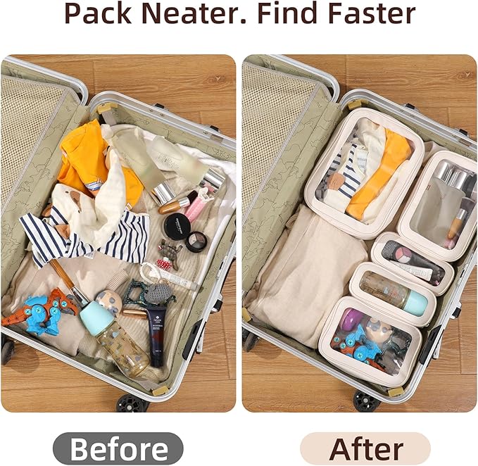 5PCS Diaper Bag Organizer Pouch Set，Clear Organizer Bags,TSA Approved Toiletry Bag,Clear Waterproof Cosmetic Bags with Zipper,Purse Organizer Pouches,Travel Organizer Bags for Woman and Kids