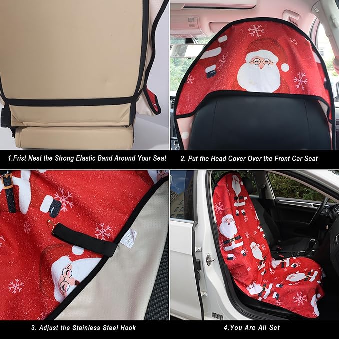 LoyaGour Car Seat Cover Protector Front Seats,for Gym Workout,Running,Swimming,Beach and Hiking,Waterproof Sweat Towel Bucket Seat Covers for Cars SUV Trucks (Santa Claus, 1Pcs)