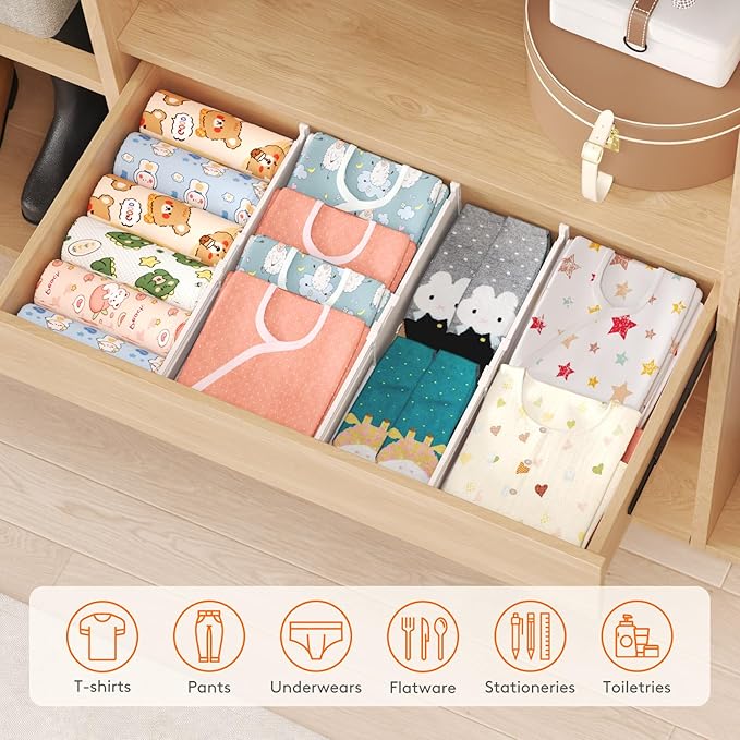 Lifewit 4" High 12 Pack Drawer Dividers, 35 –55cm/13.8-22.5" Drawer Divider for Clothes, Adjustable Dresser Drawer Organizers, Plastic Drawers Separators for Clothes Bedroom Bathroom Kitchen Office