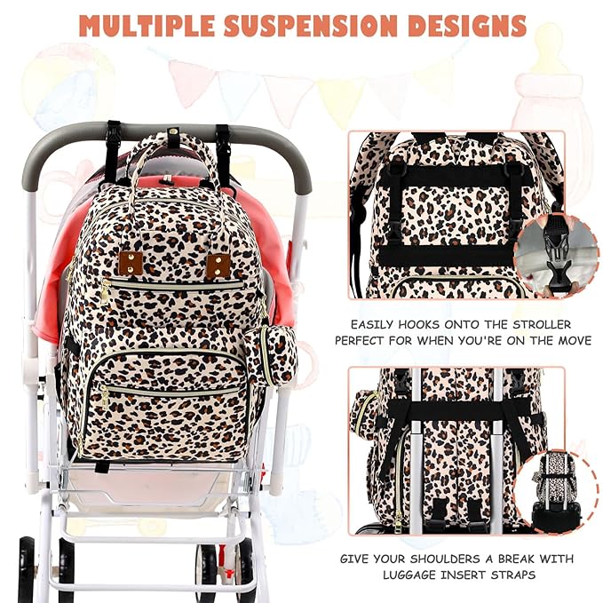 Tenot Baby Diaper Bag Backpack, Travel Diaper Bags for Baby Girl Boy Large Capacity Baby Bag Backpack for Women Leopard Print