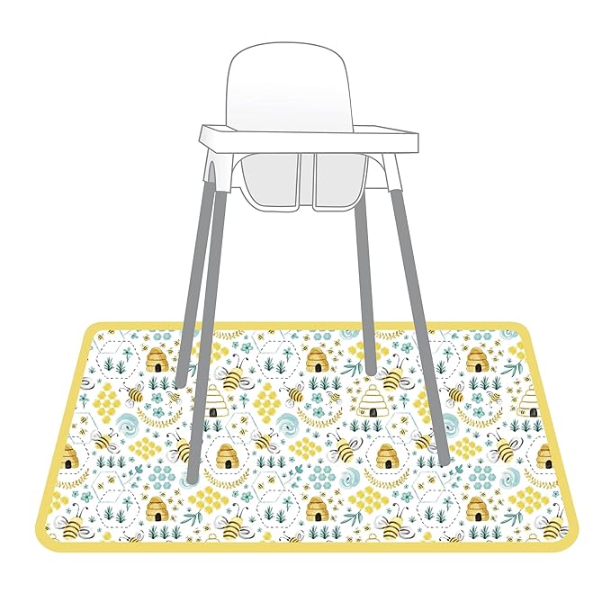 BapronBaby Busy Bees Splash Mat - Waterproof Catch-All for Under High Chairs, Floors, Tables, Playtime or Arts & Crafts - Machine Washable - 45" x 45”