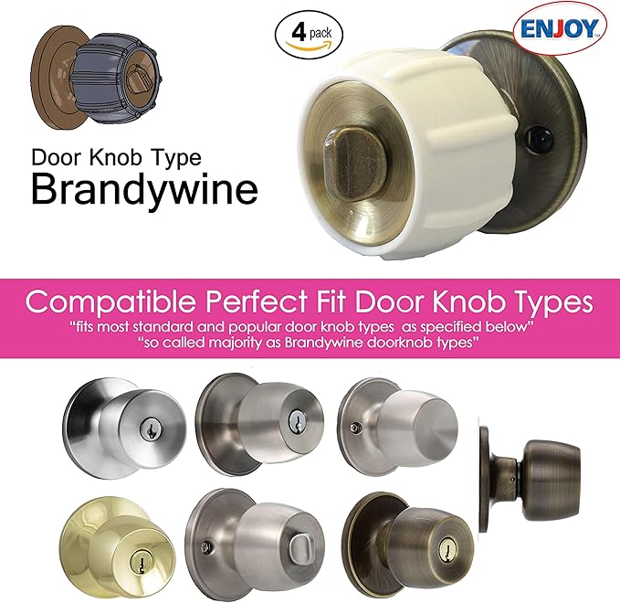 Enjoy Cover New Door Knob Cover Grips Non Slip Arthritis & Senior Living Aids Grippy Easy Open Decorative. Simple Functional Effective Solution- 4 Pack (White, Brandywine)
