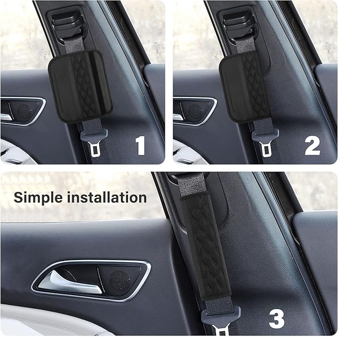 2PCS Car Seat Belt Cover Pads,Leather Seatbelt Covers Protect Shoulder and Neck Car Accessories Interior,Universal Car Seat Strap Pads Car Decorations for Most Cars Trucks (Black)