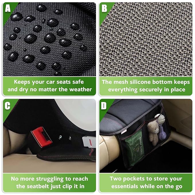 Siivton Car Seat Protector for Kids, Anti-Slip Design, Thick Padding, Prevents Seat Marks, 2 Storage Pockets for Toys & Snacks, Fits Most Cars, Black - 1 Pack