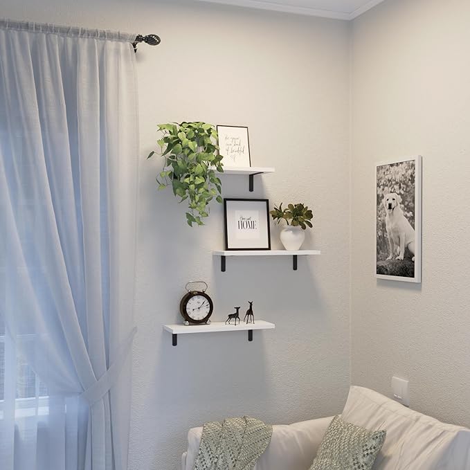 Floating Shelves, 3 Sets Wall Wooden Shelves for Décor, Mounted Bathroom Shelf Storage, Book Wall, Bedroom, Living Room – White, HM02
