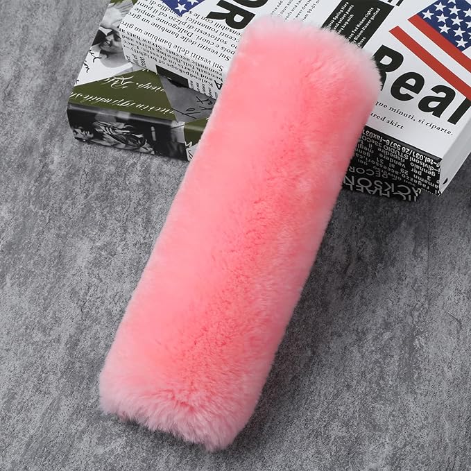 Soft Genuine Sheepskin Wool Auto Seat Belt Cover Seatbelt Shoulder Pad for a More Comfortable Driving, Compatible with All Cars(Pink)