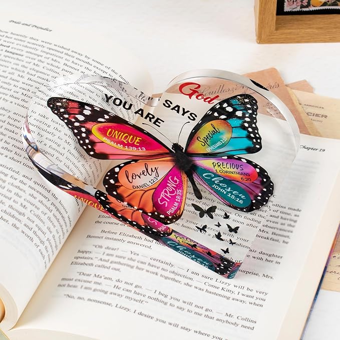 Christian Gifts for Women Birthday, Butterfly Inspirational Gifts for Mom, Sister, Coworker, Catholic Female, Friends, Girl, Religious Spiritual Gift, Home Office Desk Decor Sign