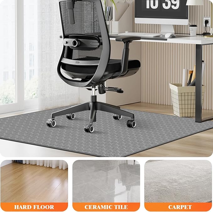 KMAT Office Chair Mat, 47x47in Heavy Duty Hardwood/Tile Floor Protector, Floor Mat Computer Desk Mat for Rolling Chairs, Work, Study, Office, Grey