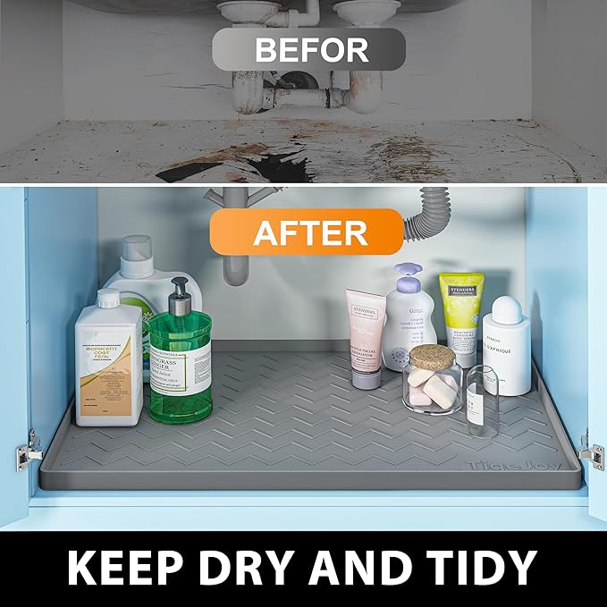 TigeJoy 19" x 19" Under Sink Mats for Kitchen Waterproof, Leak-Proof Silicone Mat Sink Protector and Cabinet Liner, Kitchen Essentials Organizer and Storage, Boot or Shoe Tray, Pet Feeding Mat