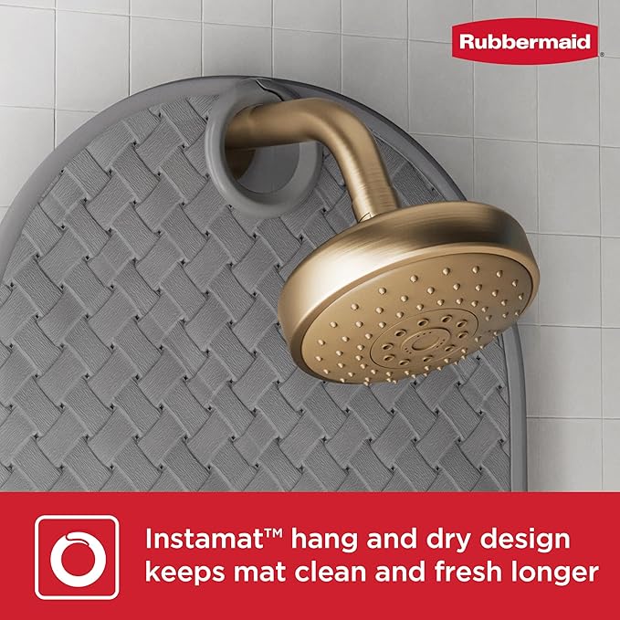 Rubbermaid INSTAMAT Bath Tub Shower Mat, Non-Slip Tub Mat with Suction Cups, Bath Mat Hangs on Showerhead for Quick Dry, 27.2 x 15.2 Inch, BPA-Free, Easy to Clean, for Inside Tub or Shower, Grey