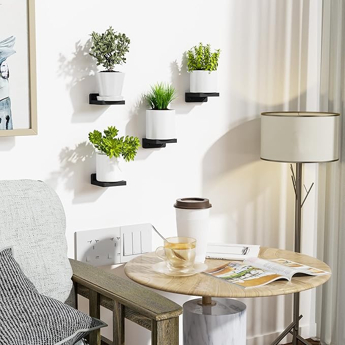 SRIWATANA Small Floating Shelves Wall Mounted, Wood Shelf for Decoration and Storage Set of 4, Mini Display Shelf for Bedroom, Bathroom, Kitchen, Office (Black, 4 inch) (Pack of 2)
