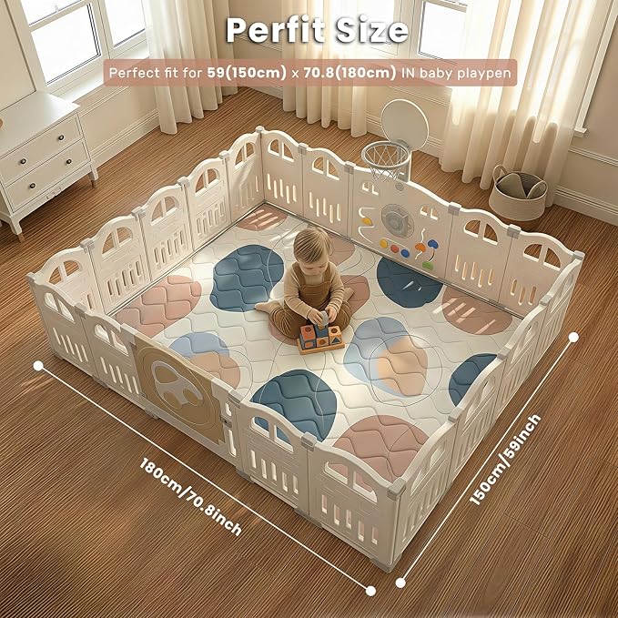 UBRAVOO Baby Play Mats for Floor, Crawling Playpen Mat, Thicken Soft Cushioning Padding Foam Playmate for Baby and Toddlers Infants, Non-Slip & Machine Washable (71" X 59", Color Blocks)