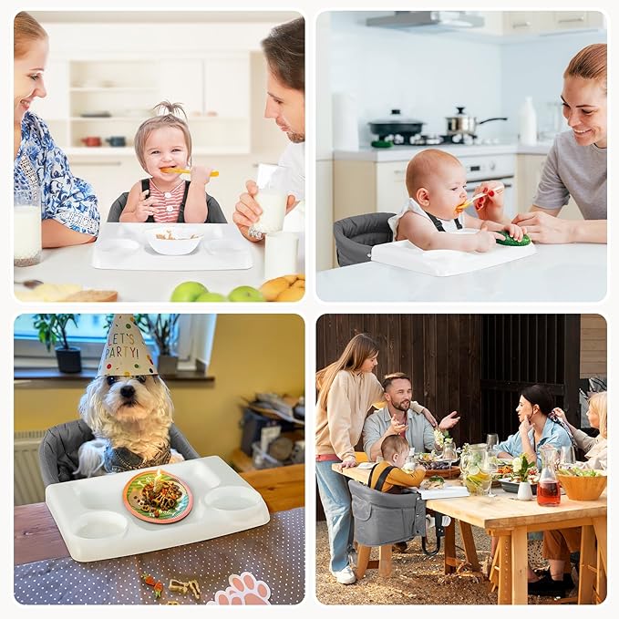 Ezebaby Hook on High Chairs, Secure Clip on High Chair for Baby, Compact Fold-Flat for Easy Storage, Fast Table Chair with Baby Seat, Portable Highchair Attaches to Table for Travel, Grey, with Tray