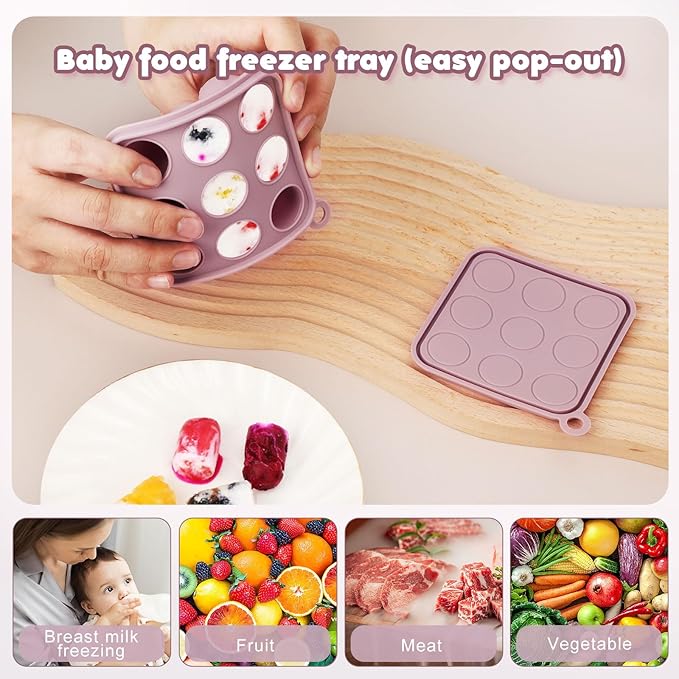 Baby Fruit Food Feeder Breastmilk Popsicle Molds, Silicone Food Freezer Tray for Cooling Teething Relief, Baby Food Feeder for Safe Infant Self Feeding, Includes 3 Extra Food Pacifier