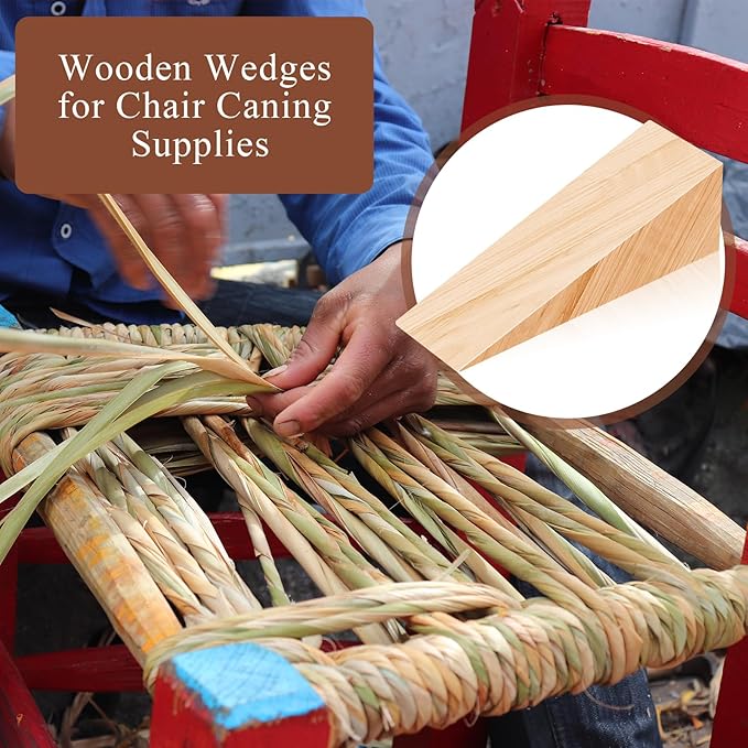 20 Pack Wooden Wedges for Chair Caning Supplies, Non Slip Wood Door Stopper, Triangle Wood Block for Chair Caning Door Stop, Large