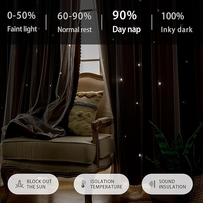 XiDi Blackout Curtains for Bedroom Windows - 72 in Long, 34 in Wide, 2 Panel Brown Unicorn Pattern for Girls & Kids Room Decor