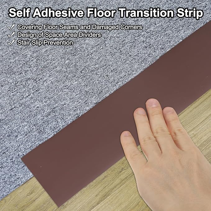 PATIKIL Self Adhesive Floor Transition Strip 10 ft x 1.6" Vinyl Flat Divider Flooring for Joining Floor Gaps Carpet Transition Floor Tiles, Coffee
