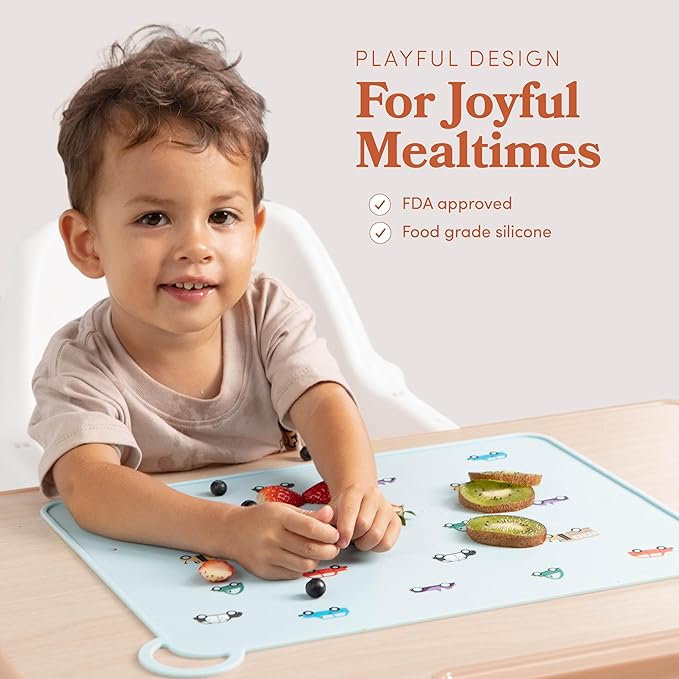 Silicone Placemats for Dining Table - Non-Slip Grip, Ridged Edges, Car Design