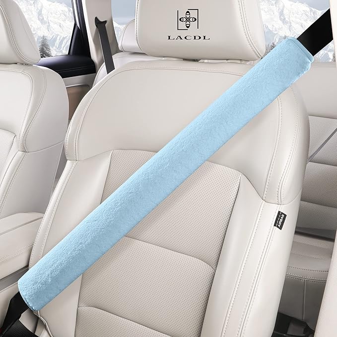 LACDL Extra Long Seatbelt Cover Super Soft Furry for Adults Kids Women & Men, Thick Plush Full Car Seat Belt Strap Cushion, Fluffy Shoulder Pad Protector, Auto Interior Accessories, 1pc, Blue, 15.5in