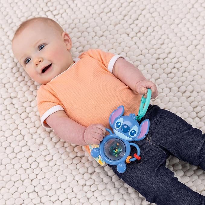 Bright Starts Disney Baby Stitch Tummy Tumble Baby Toy - Spinning Bead Chaser Toy, On The Go Travel, Unisex, Stroller Toy for Newborns & Up