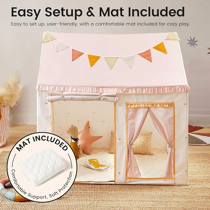 Tiny Land Kids Tent with Mat, Kids Play Tent for Toddlers, Playhouse for Kid Indoor, Ideal Toy Gift for 3+ Girls, Play Room Furniture