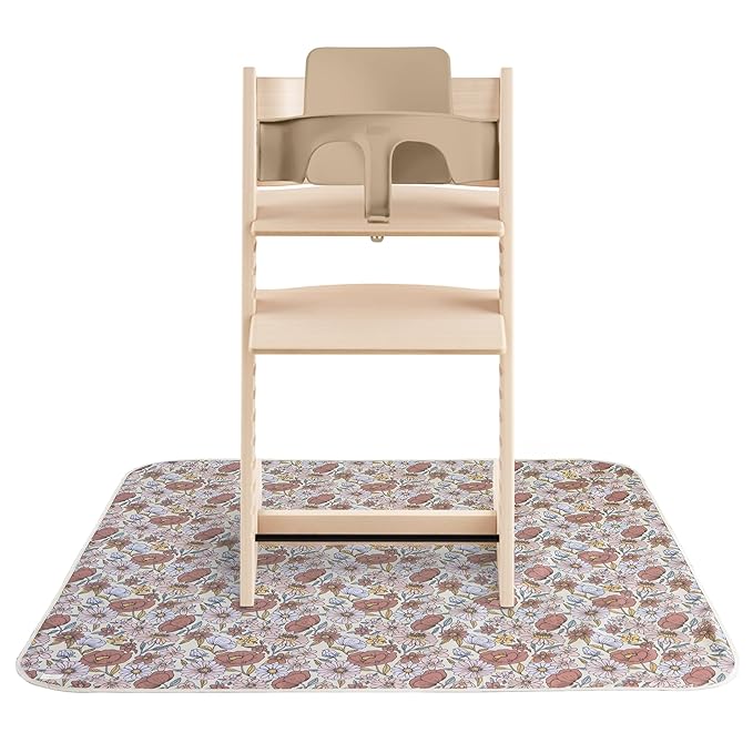 mushie Baby Splat Mat 42.5x42.5 Inch (Retro Flowers) | Water Resistant for Under High Chair and Infant Play