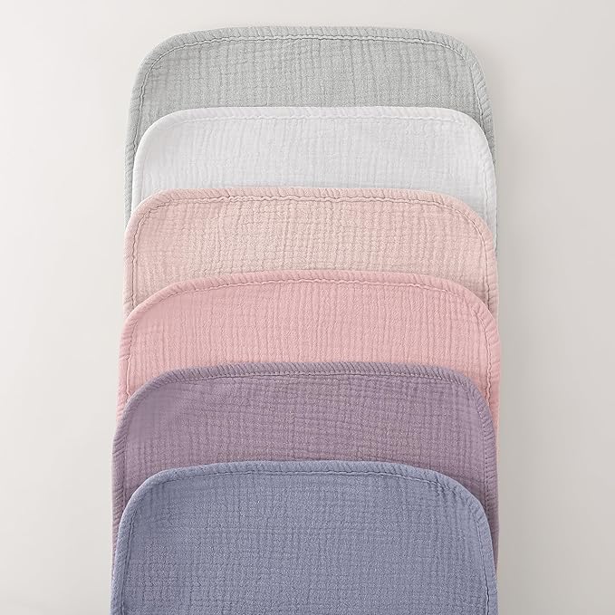 Bearmoss Muslin Burp Cloths, 100% Cotton Baby Burping Clothes, Large Extra Soft Absorbent for Unisex Newborn Boy and Girl, 20x10in, 6 Pack