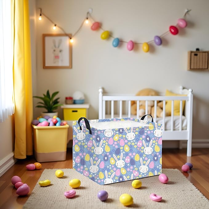 TIBAOLOVER Rectangular Storage Basket for Kids & Baby - Cute & Functional Toy Storage Bin, Organizer, Shelf or Book Basket - Easter Room Decor with Flower & Easter Egg Design