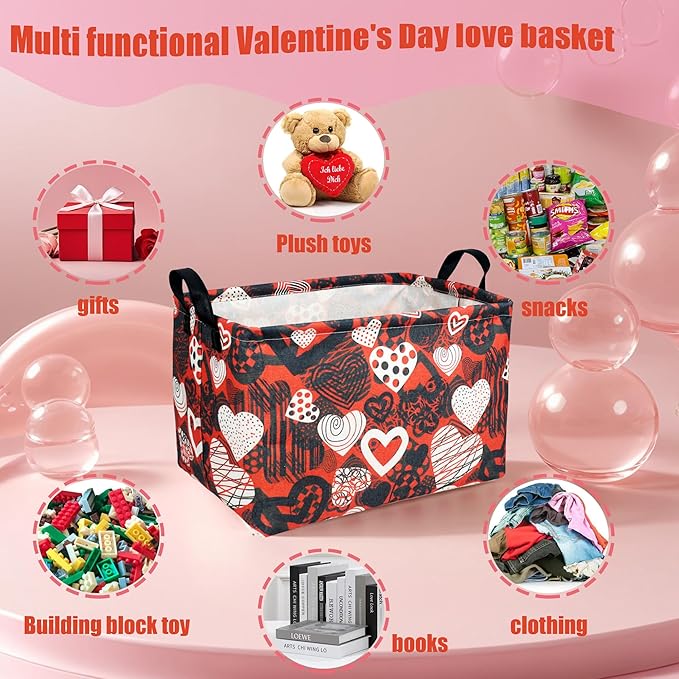 ASKETAM Valentine's Day Basket Gift for Empty Cute Heart Large Storage Bin for Kid and Baby Room Décor (Black and White Creative Love)