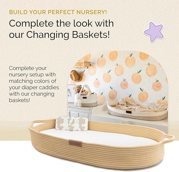 Yunioo Baby Diaper Caddy Organizer, Portable Nursery Storage Basket with Sturdy Handle Diaper Caddy Basket, Car Caddy for Diapers and Baby Wipes, Newborn Essentials