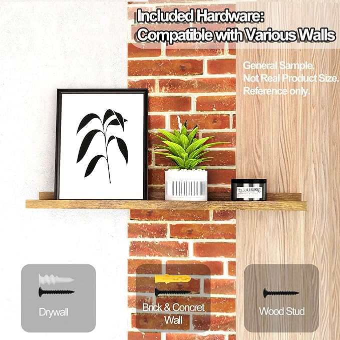 Floating Shelves for Wall Decor, Long Wall Mounted Storage Shelf for Bedroom, Living Room, Bathroom, Kitchen, Nursery, Rustic Display Picture Ledge Shelf with Lip Set of 2-24 Inches, Brown