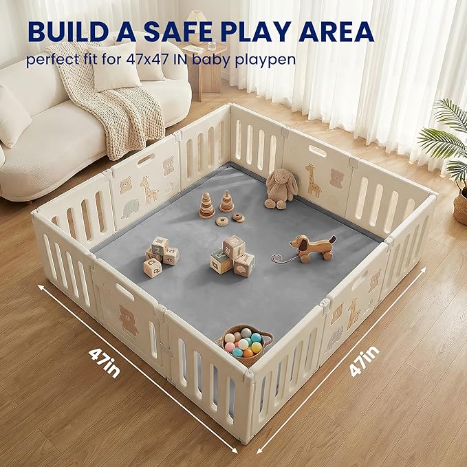 Huloo Sleep Ultra Soft Baby Play Mat for Floor,1.3" Thick Elasti-Foam 47x47 Play Mat for Playpen,Water-Repellent Coral Velvet for Tummy Time, Non-Slip Backing Safe for Toddlers & Infants(Dark Grey)
